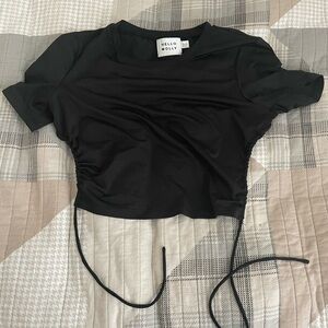 Hello Molly Black Ruched Tie Front T-Shirt